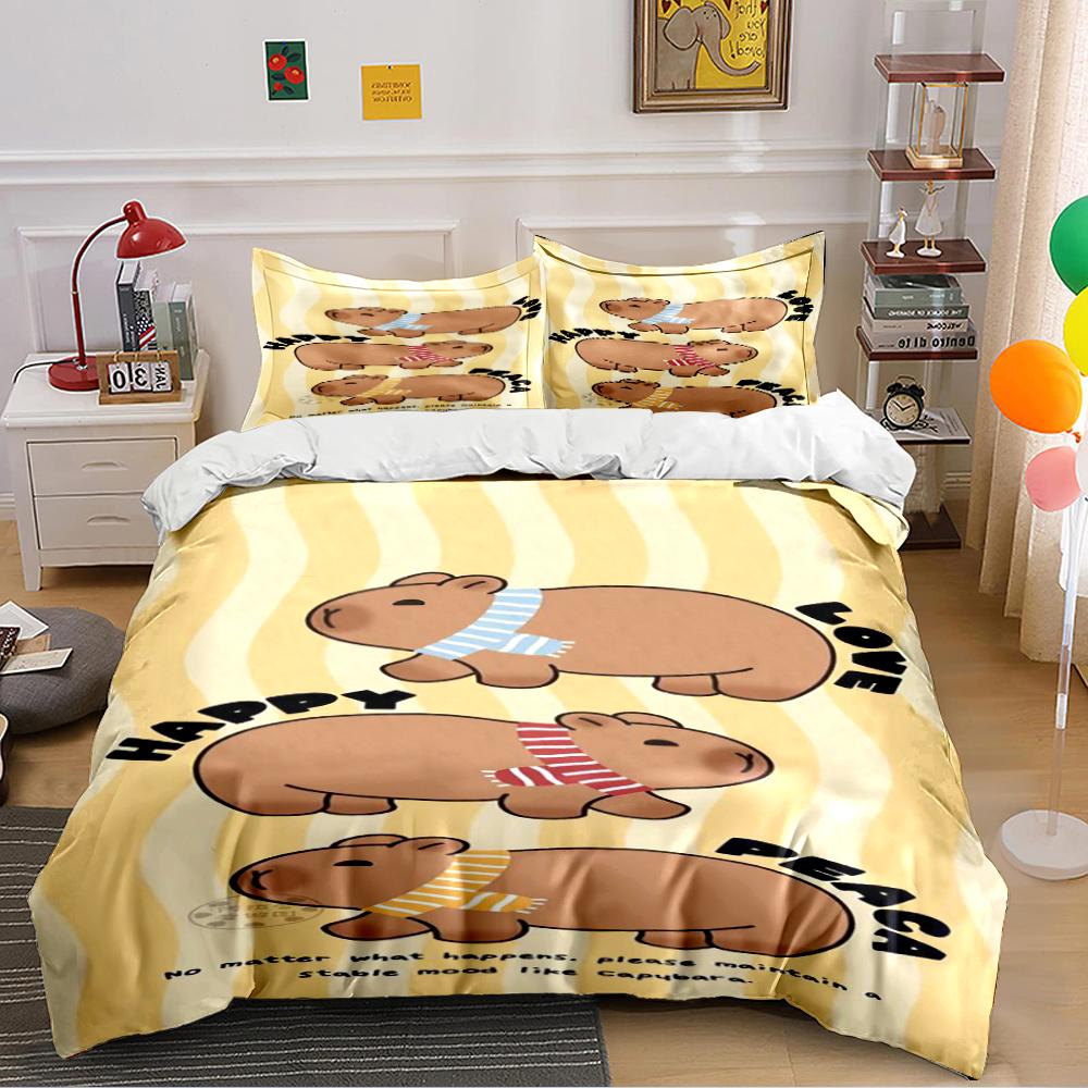 Capybara Themed Yellow Bedding Set Bedding set (1 duvet cover, 2 pillowcases, duvet not included)