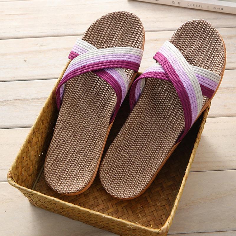 Летние льняные тапочки для дома, домашние пары, впитывающие пот, бесшумные деревянные полы, домашние сандалии и тапочки на толстой подошве из хлопка и льна