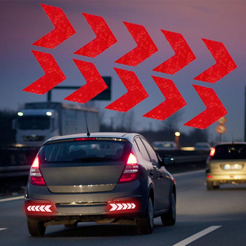 10Pcs Arrow Shaped Reflective Stickers Strong Car Reflective Tape Night Visibility Reflective Arrow Decals Adhesive Warning S