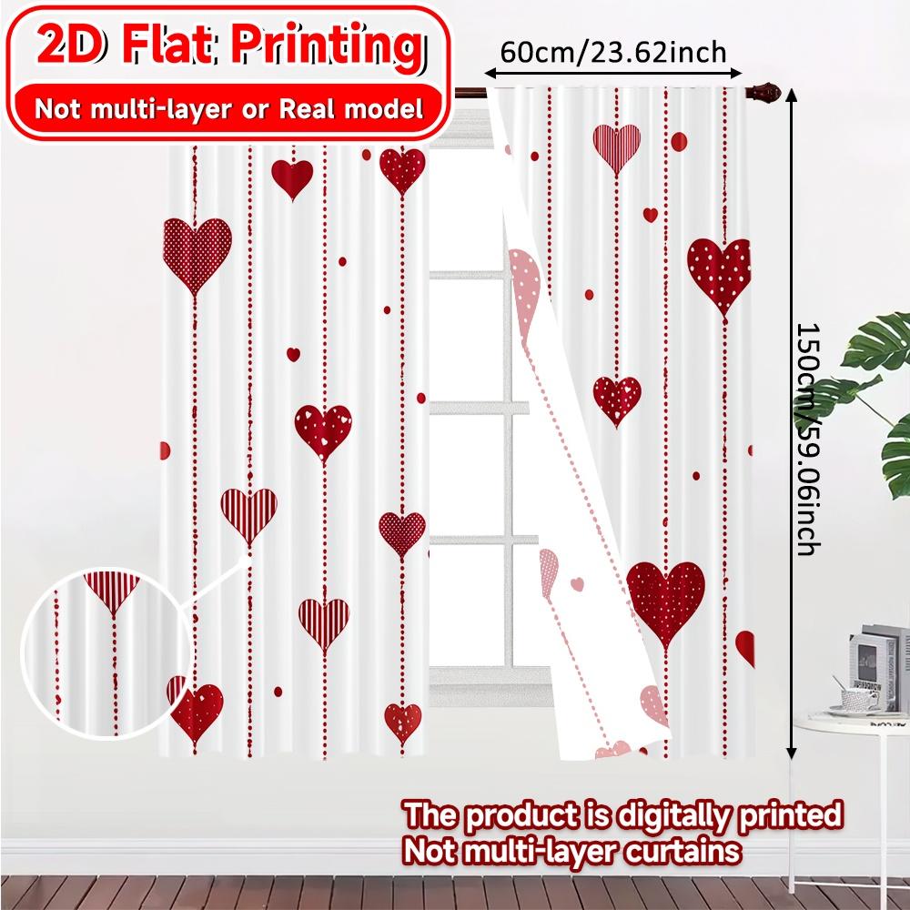 2D Flat Printing 2pcs Hanging Hearts Chic Contemporary Curtains Durable 100% Polyester Fabric Curtains Decorations Outdoor