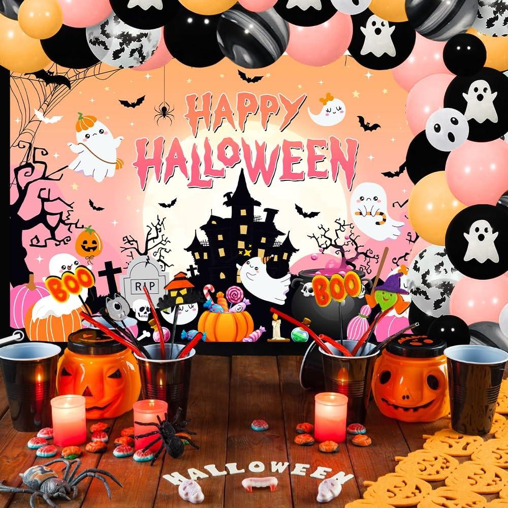 378. 6x3.6ft Happy Halloween Backdrop Banner Pink 6x3.6ft,