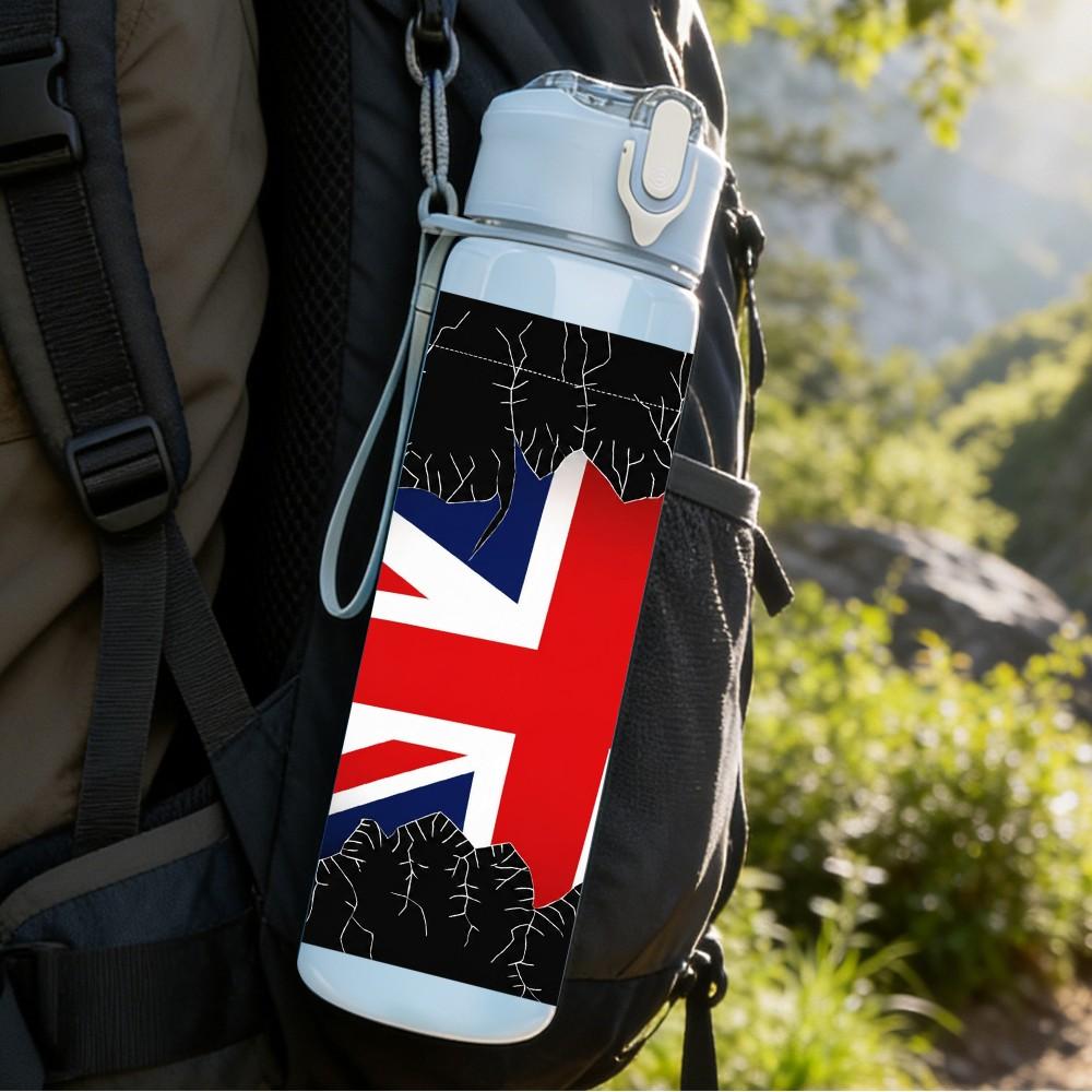 1PC United Kingdom Flag 750ml Color Plastic Sports Water Bottle Leakproof Flip Straw Lid Suitable for Sports Office Home Use