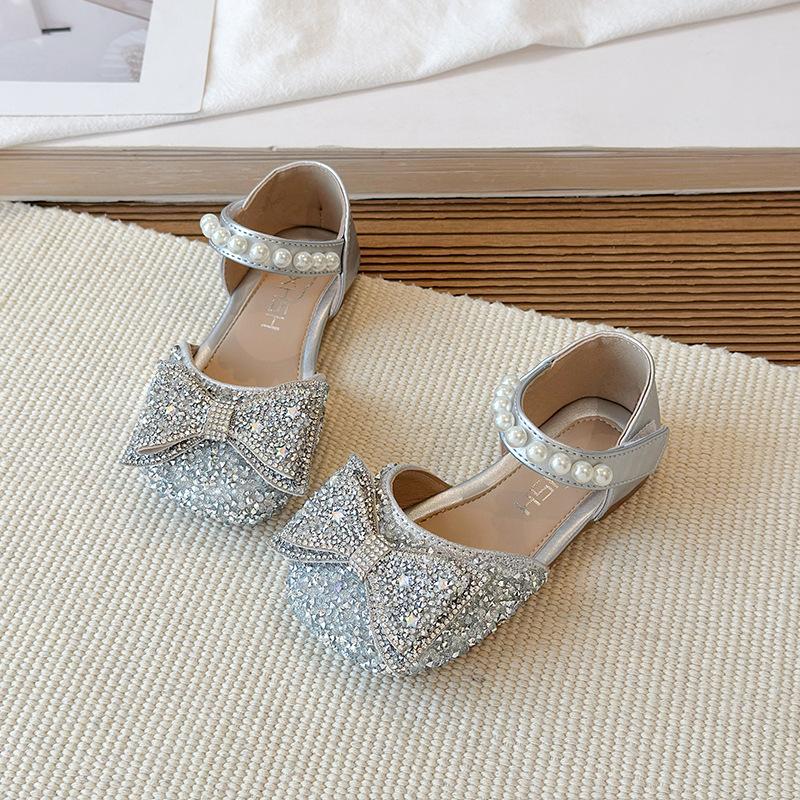 Girls Princess Sandals Spring Summer Closed Toe Soft Sole Crystal Butterfly Bow Rhinestones Comfortable