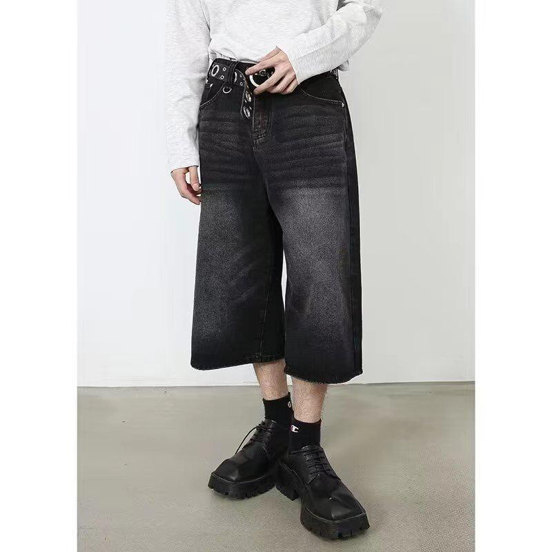 Унисекс американские джинсовые шорты - повседневная летняя одежда, свободный крой, уличный стиль, укороченные широкие брюки