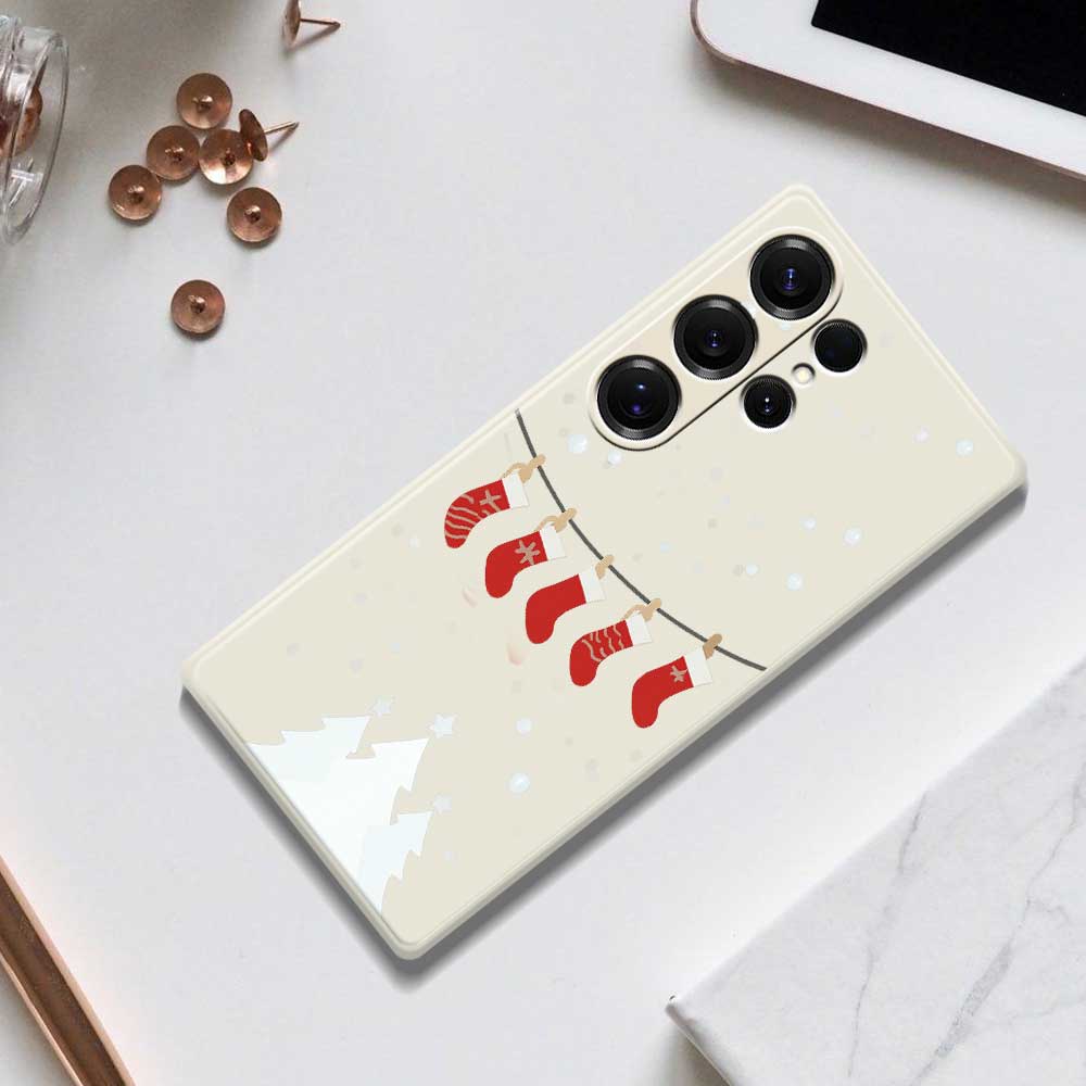 For Samsung Galaxy S25 Ultra Case Christmas Stockings Pattern Printing Straight Edge TPU Phone Back Cover