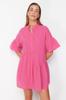 Women's Dress New Season Fashion Pink Wide Fit Mini Woven Ruffle Beach Dress