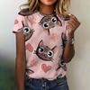 Женский летний повседневный топ с круглым вырезом, короткими рукавами и милым принтом кошки, модная трендовая одежда