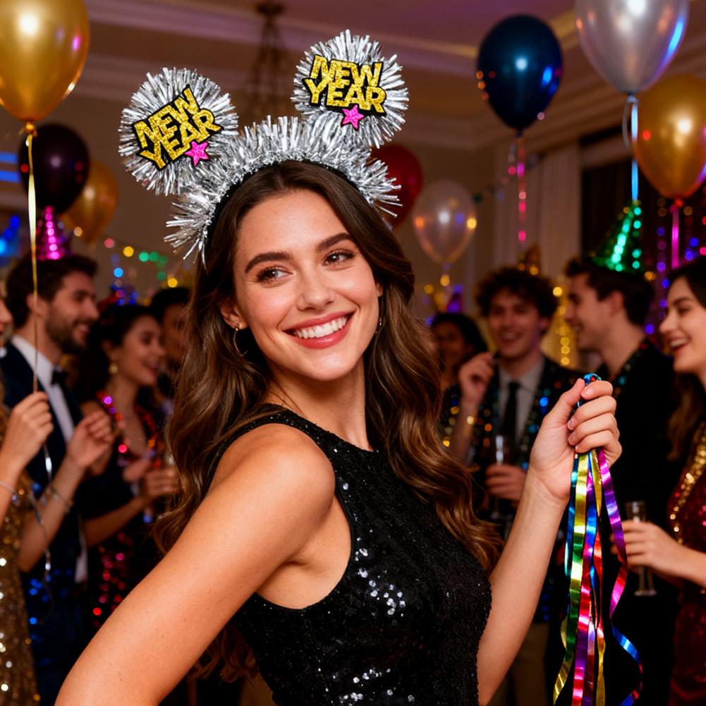 Number-shaped Logo Headband 2026 Logo Hairband 2026 New Year Headband with Glitter Letters Tinsel Hairband Wine for Countdown