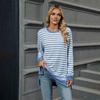 Женские топы с круглым вырезом, длинными рукавами, полосатым принтом, футболка с боковыми разрезами, средней длины, свободный крой, эластичная футболка