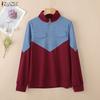 Женская повседневная блузка с воротником-стойкой и длинным рукавом в стиле пэчворк