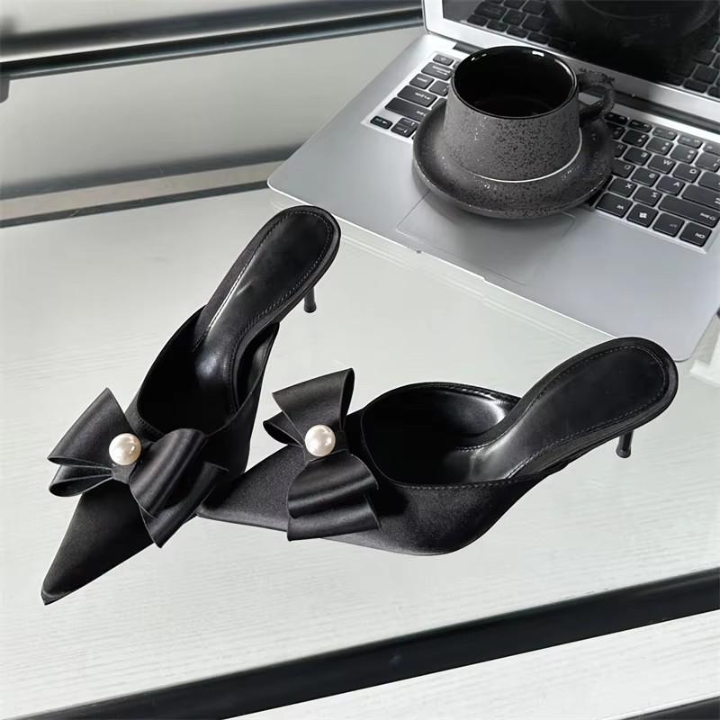 Eilyken/пикантные женские тапочки с узлом-бабочкой, женские туфли без шнуровки с острым носком, элегантные уличные модельные сандалии на тонком каблуке