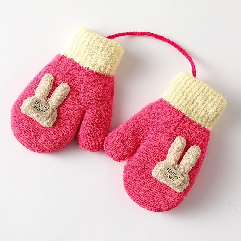 Cute Cartoon Children Gloves Thicken Kids Plush Fingerless Gloves 0-3year Toddler Hanging Neck Mittens Baby Winter Hand Warmer