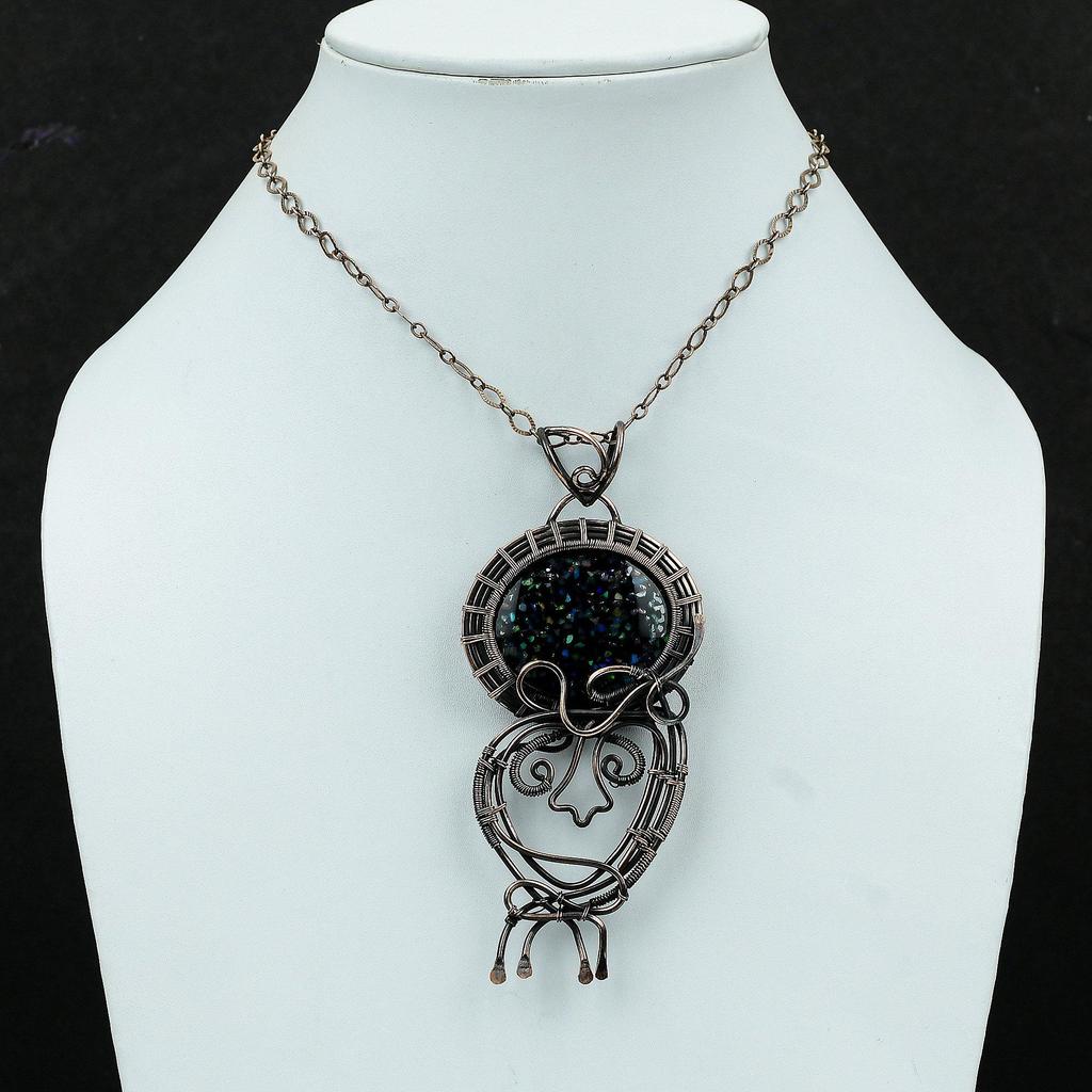 Черный эфиопский опал кулон медная проволока обернутая кулон ручной работы медные украшения драгоценный камень кулон потрясающий проволочная обертка ювелирные изделия подарок на помолвку