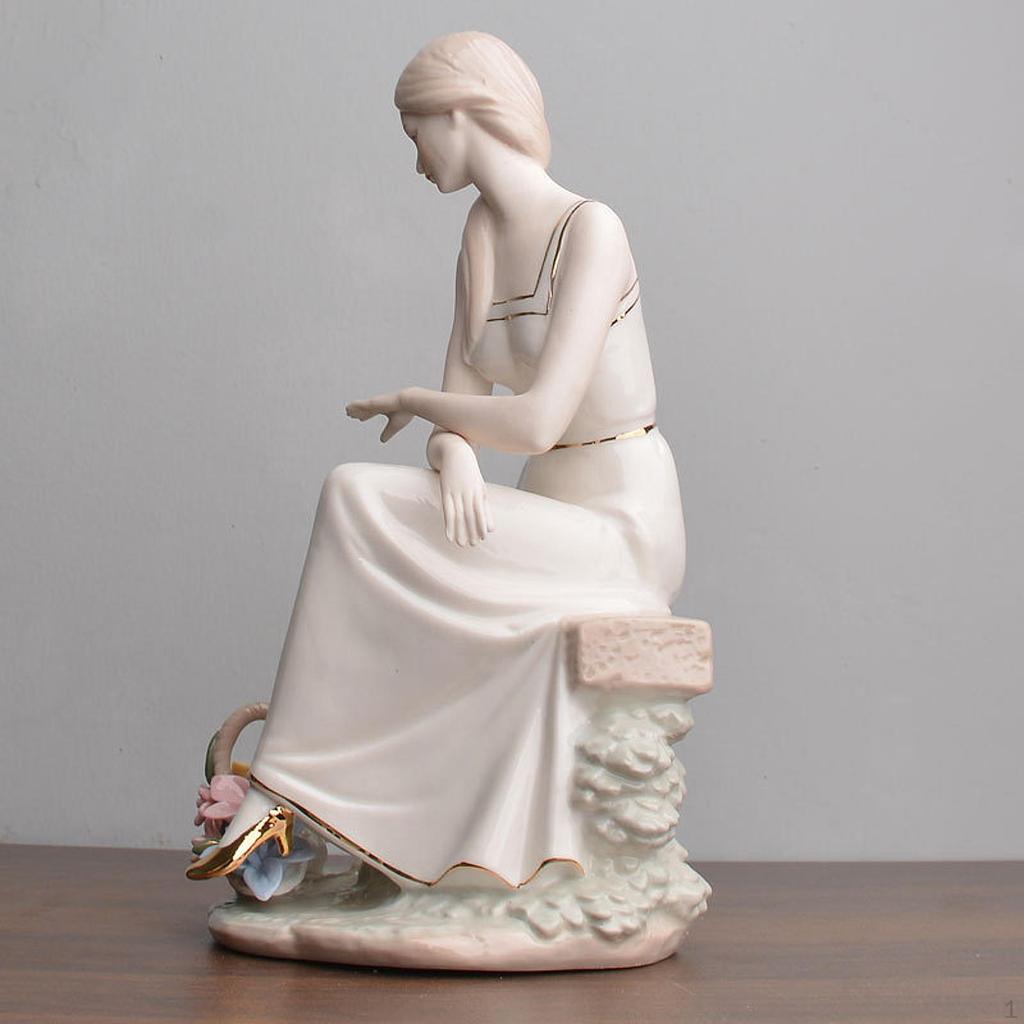 Pottery Girl Figurine Dog Statue Elegant Hand Painted Ornament Art Sculpture for Party Supplies