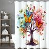 Colorful Tree Butterfly Shower Curtain, Bathroom Decorative Shower Curtain, Waterproof Shower Curtain with Hooks