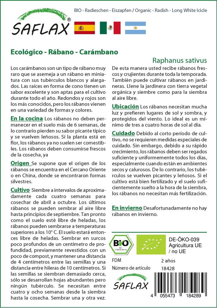 SAFLAX Сад в сумке - Органический - Редис - Длинная белая сосулька - 100 семян - С субстратом в подходящем стоячем мешке - Raphanus sativus