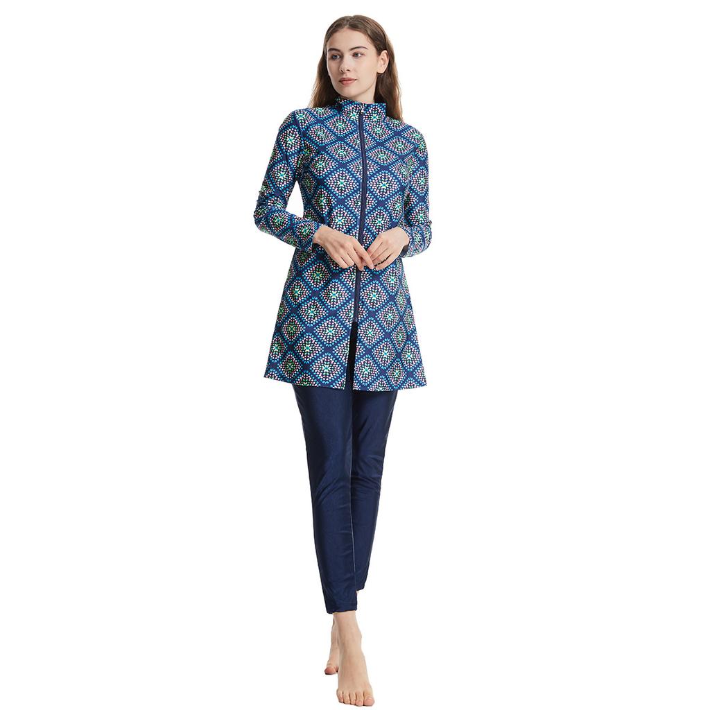 S-3XL женский мусульманский купальник с длинным рукавом, купальный костюм с кепкой и принтом, купальник с полным покрытием, купальный костюм из 3 предметов, защита от солнца