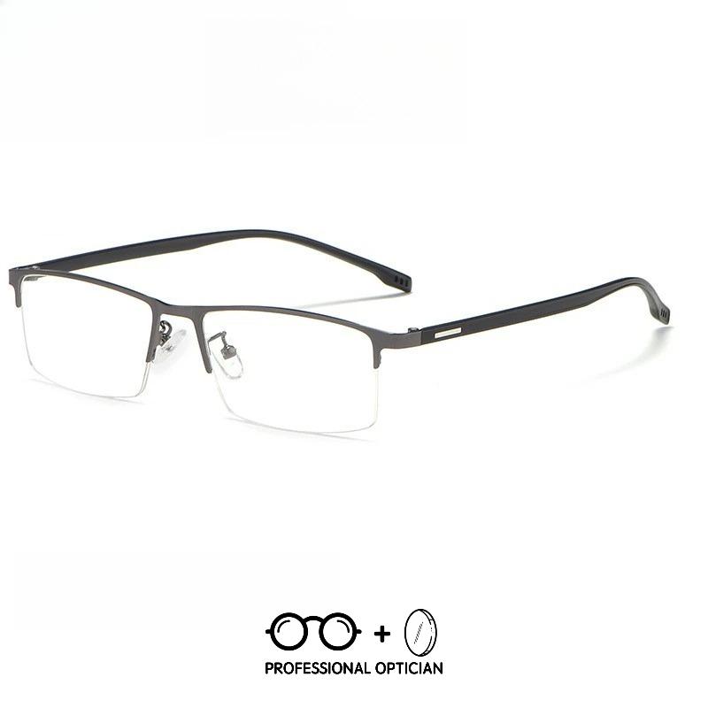 Сверхлегкий металлический сплав для мужчин, деловая полуободковая оправа, миопия, гиперметропия, астигматизм, очки с рецептурными линзами, блокирующие синий свет