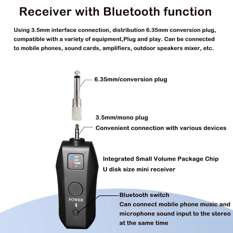 УВЧ беспроводной портативный динамический микрофон для караоке Bluetooth-приемник с профессиональной домашней реверберацией с высокими и низкими басами