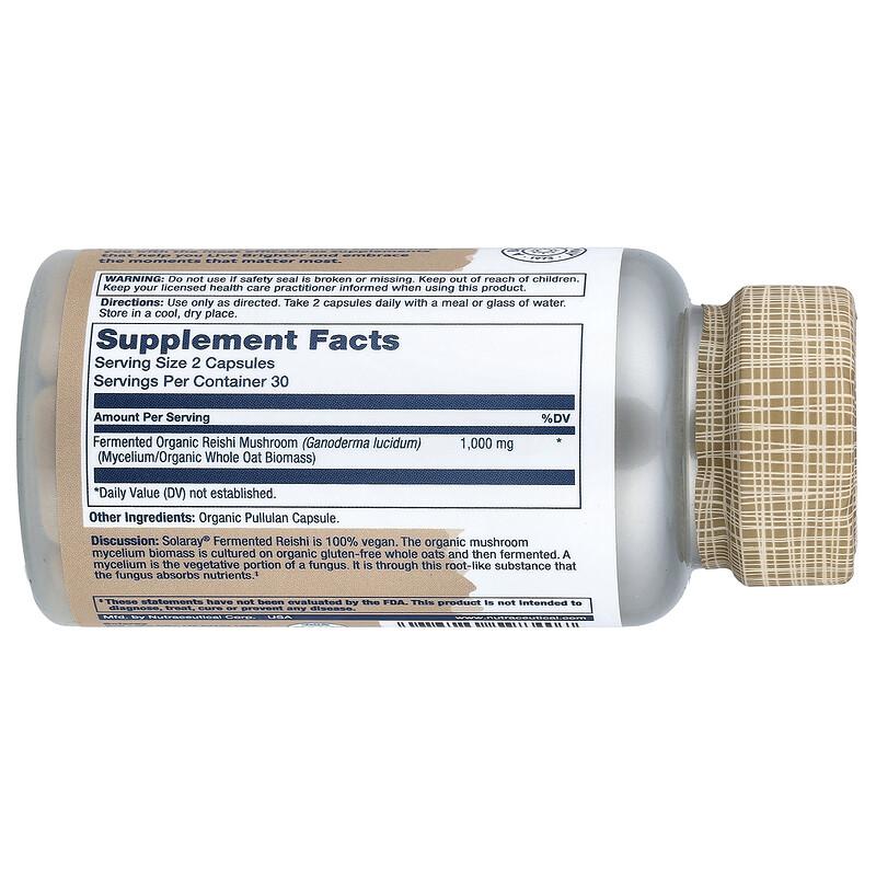 Organic Fermented Reishi Mushrooms, 60 Organic Capsules (500 mg per Capsule)