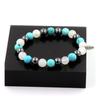 Stones and Minerals. Hematite + Turquoise + Moonstone 8 Mm Pearl Bracelet. Made In France.