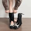 Модные ботинки с вырезами для женщин 2025 Новые Ретро Милые Круглый носок Бант Облегающие ботинки