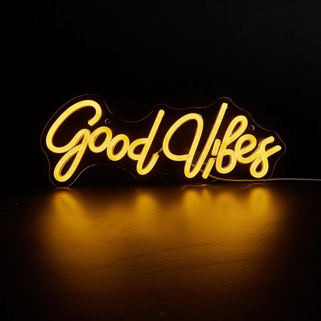 Новые светодиодные неоновые вывески Chi-buy Goodvibes с питанием от USB, ночники, 3D настенные художественные и игровые комнаты, спальни, гостиной, декор, лампы, знаки