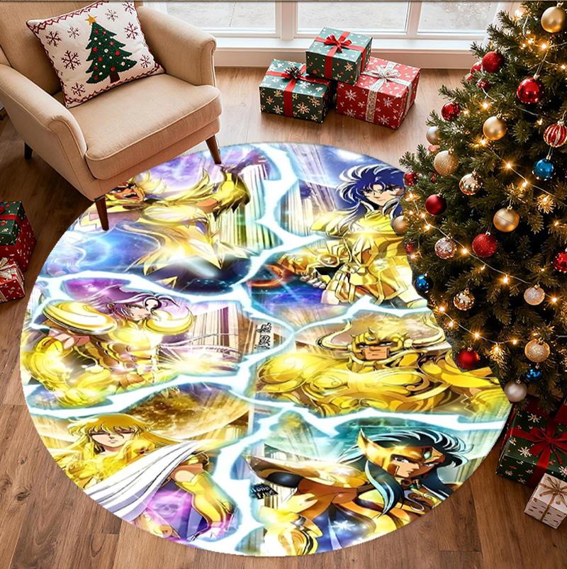 Saint Seiya Pattern Round Rug, Indoor/Outdoor Mat, for Picnic, Gameroom, Bedroom, Office, Living Room, Home Decor Carpet, Birthday Gift