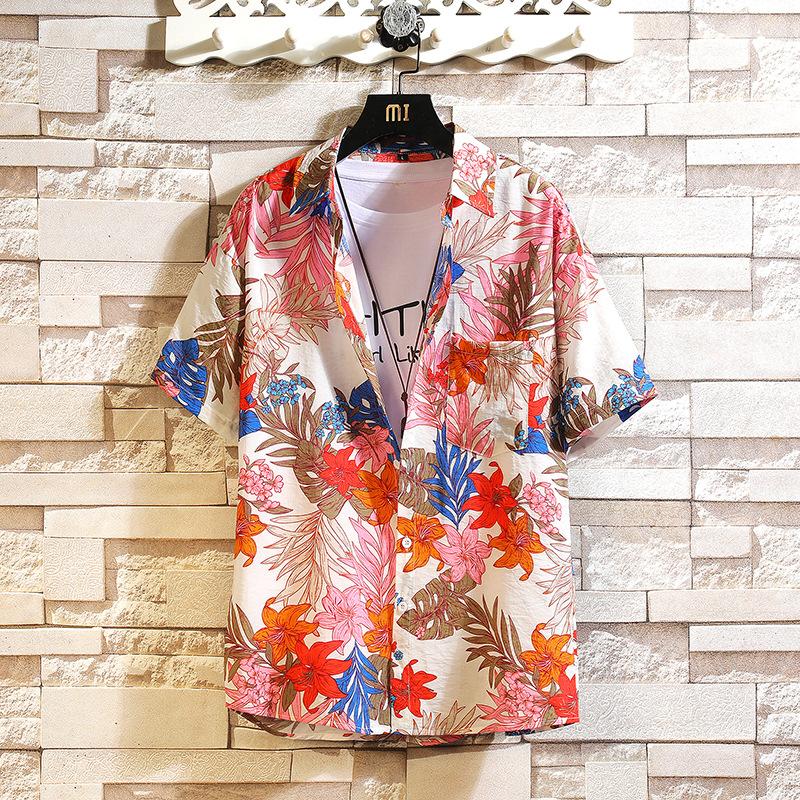 2026 Summer Men's Short-Sleeve Shirt, Beach Breathable Loose Hong Kong Style Youth Pattern Shirt, Japanese Thai Shirt