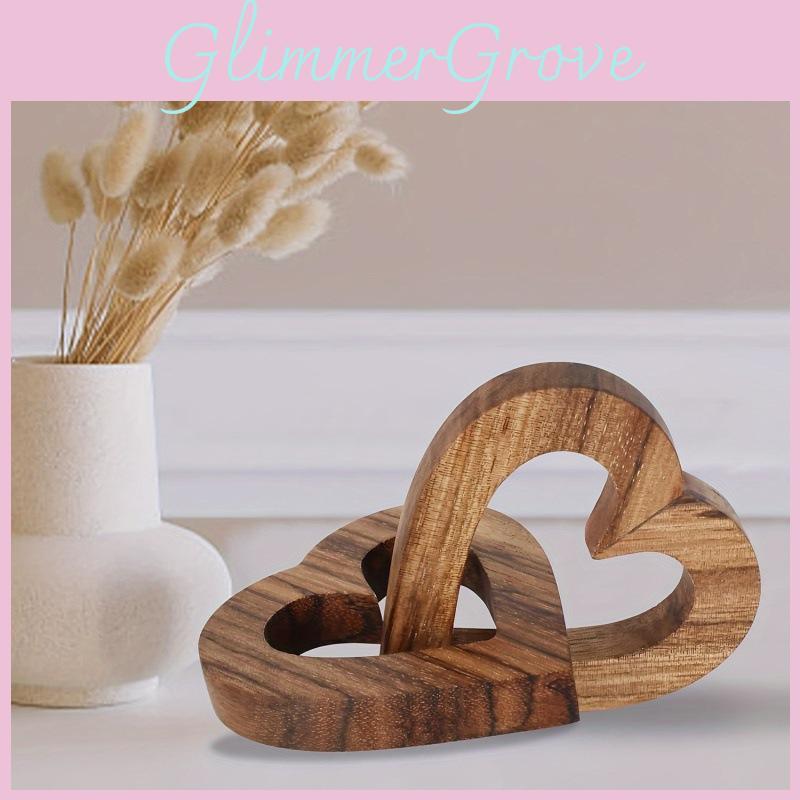 Wooden Intertwined Double Hearts Ornament Memorial Gift Keepsake For Decoration