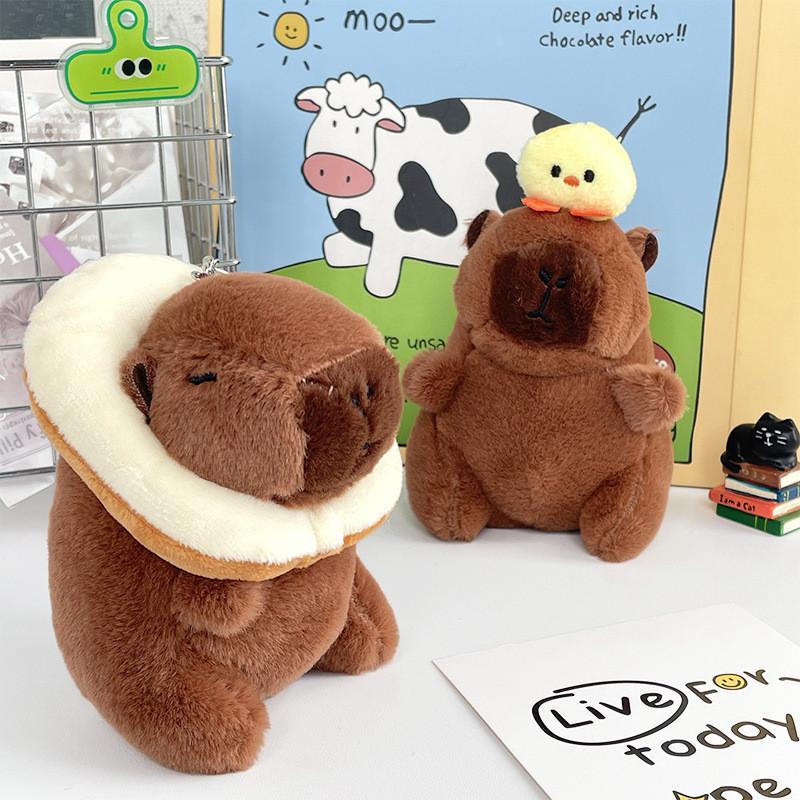 Green Guitar Capybara Plush Toy Short Fur Musical Student Backpack Keychain Cute Collectible Gift