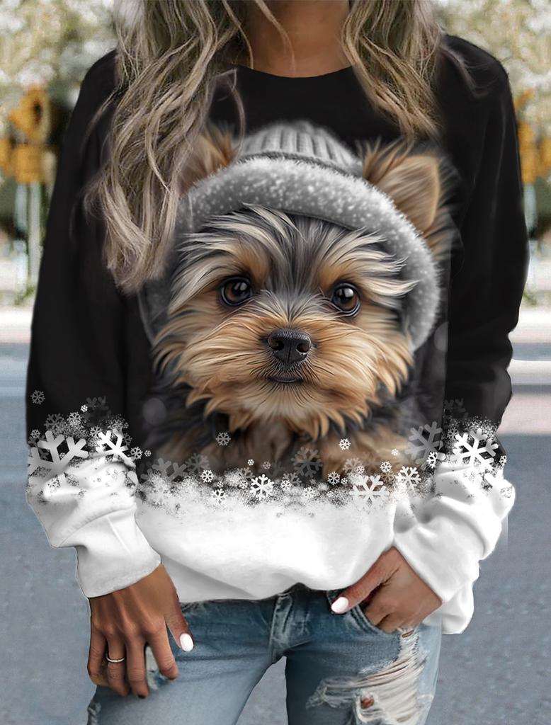 Женский пуловер большого размера, свитшот, мода с собаками, повседневная спортивная футболка, активная спортивная одежда, 3D-принт, круглый вырез, длинный рукав, топ, женская одежда