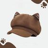 Woolen Cat Ear Hat Solid Color Octagonal Cap Retro British Beret Hat  Painter