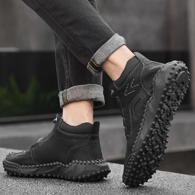 Повседневные кроссовки ручной работы, лоферы, повседневная обувь, высокие кожаные зимние спортивные ботинки для мужчин, мягкие и удобные нескользящие ботинки с хлопковой подкладкой