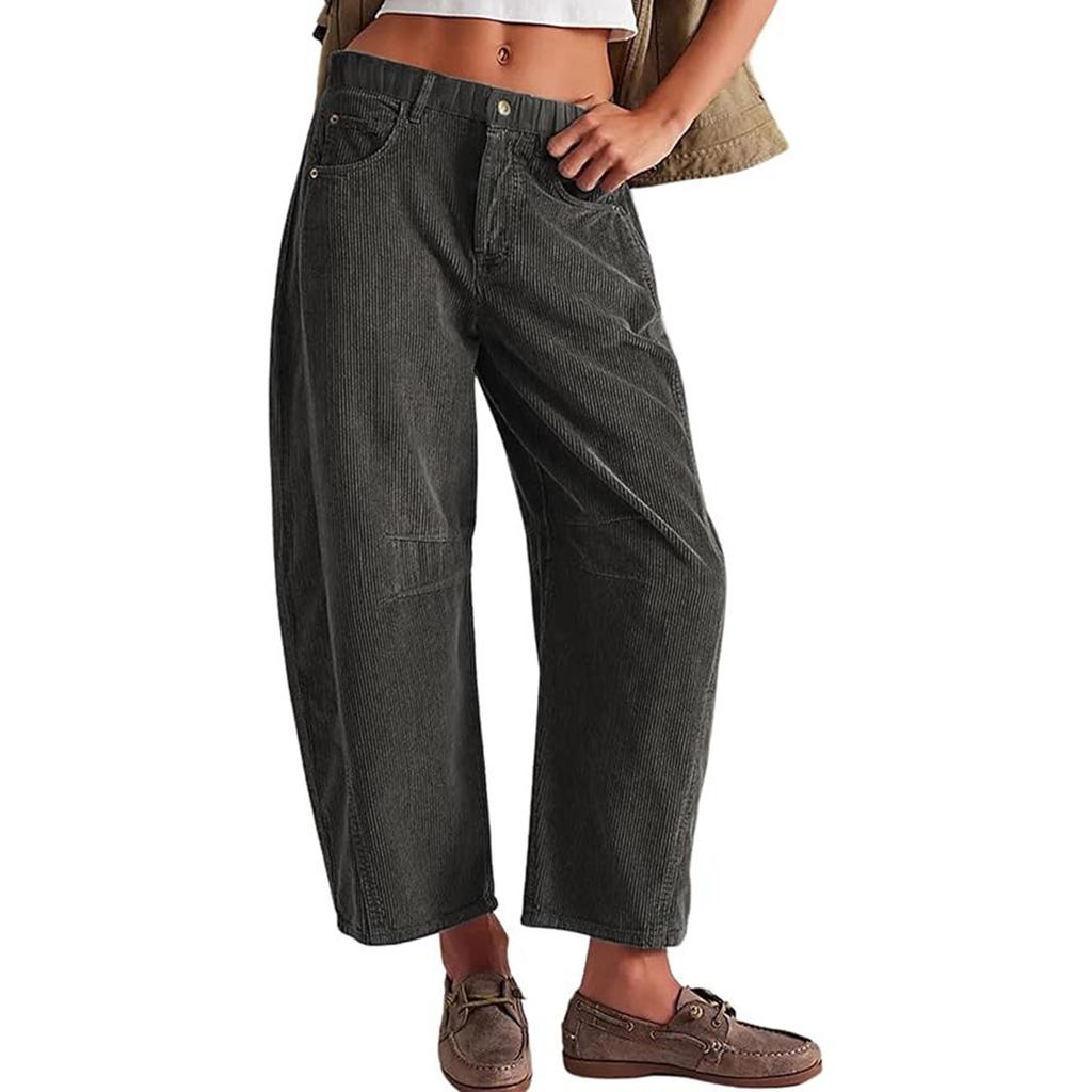 Women's Fashion Solid Color Corduroy Loose Straight Pants