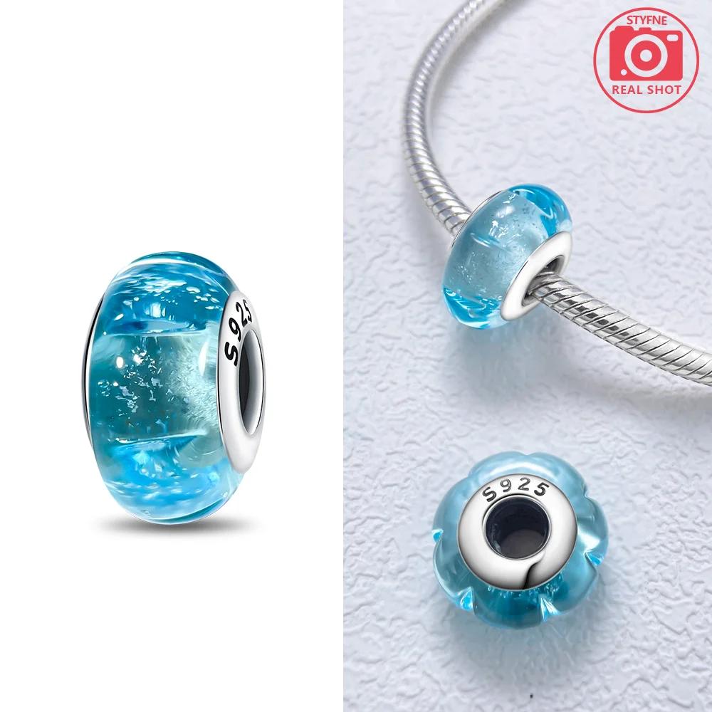 925 Silver Bracelet Women DIY Gift Murano Jewelry with Flower Blue Star Green Turtle Glass Beads