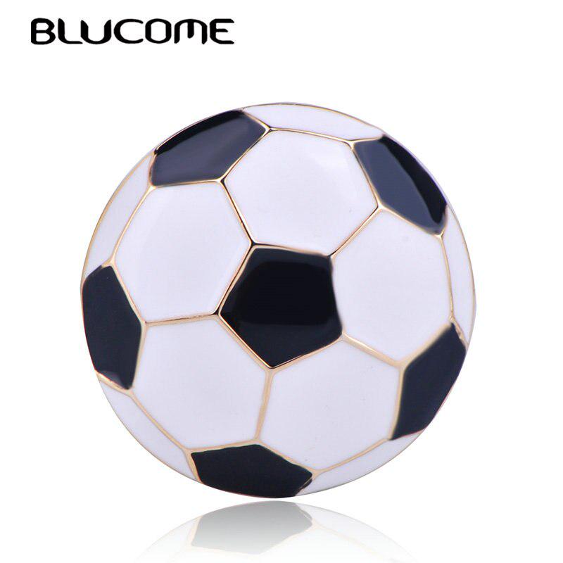 Blucome Cute Soccer Football Shape Brooch Gold Color Enamel Brooches Jewelry Pins Girl Boy Christmas Gifts Scarf Hat Accessories