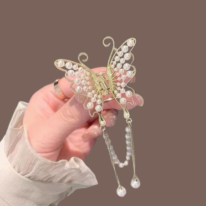 Tassel Butterfly Pearl Hair Clip Women Hair Claw Hairpin Hair Crab Hairaccessory
