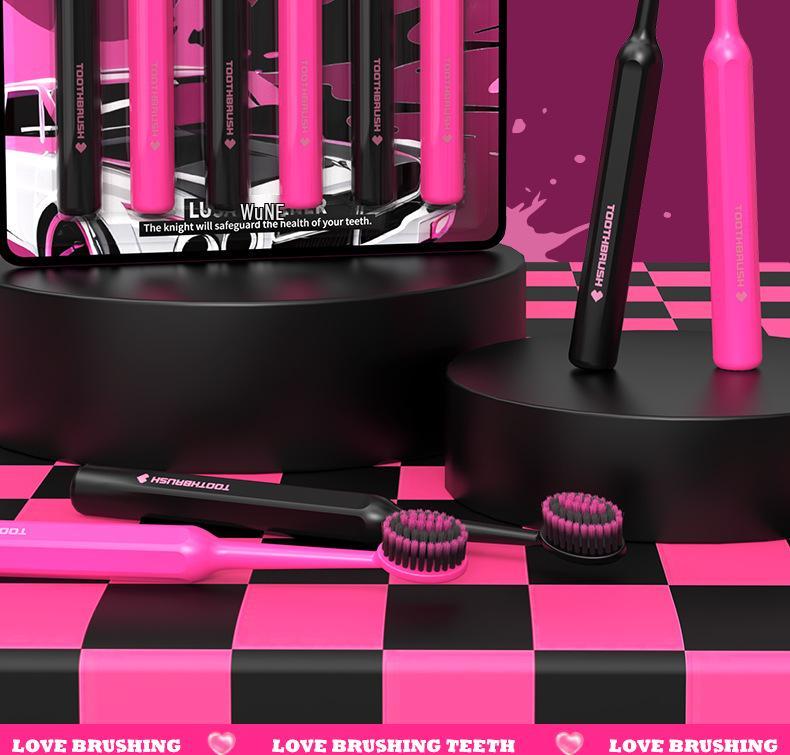 LR Black Pink Series Soft Bristle Toothbrushes [Pack of 6] - Wave-Shaped Convex Design for Adults