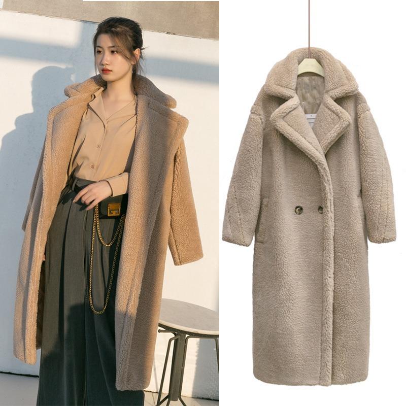 Искусственный мех 2 детали imitation wool coat длинное пальто imitation teddy bear fur long coat