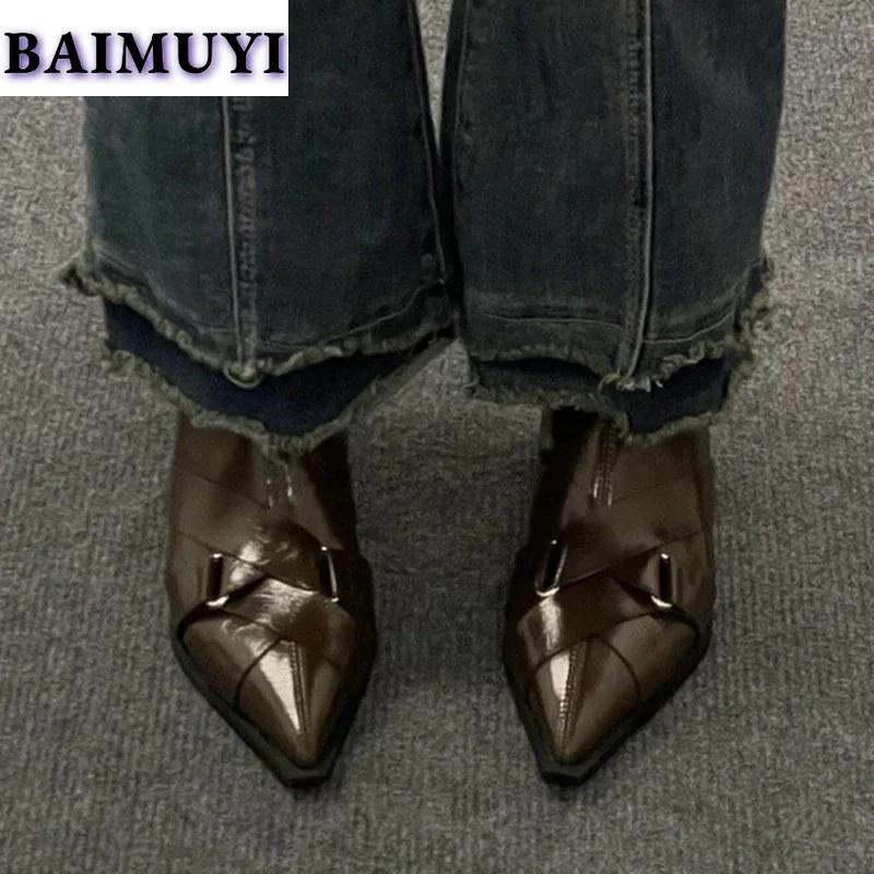 Женские ботильоны на среднем каблуке с острым носком, кожаные туфли, тренд зимы 2025 года, новые сексуальные массивные ботинки «Челси» для снега, модные туфли-лодочки Zapatos