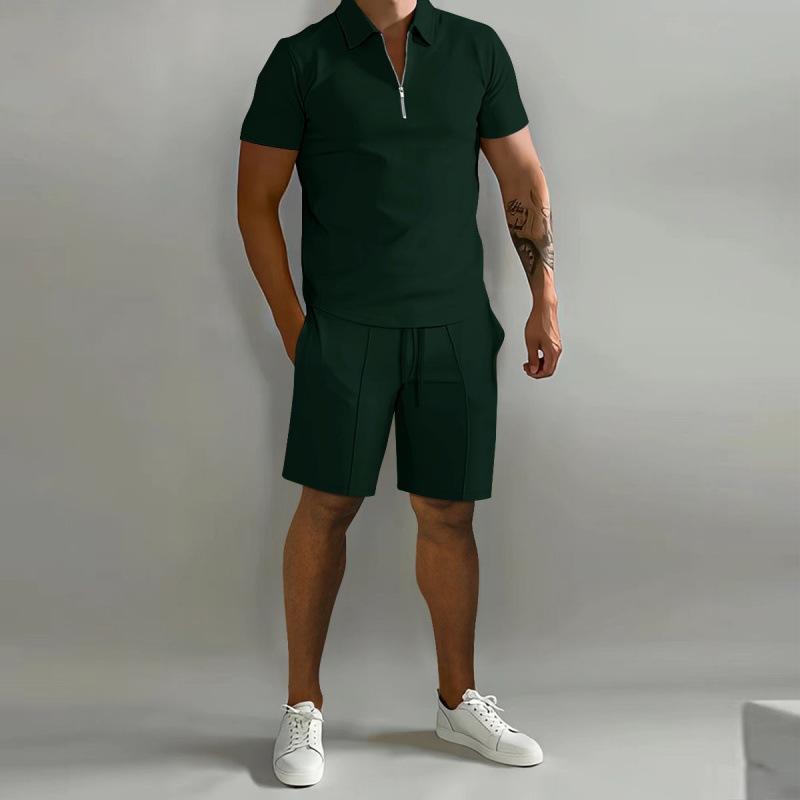 Summer Men's Polo Casual Loose Short Sleeve Shorts Sportswear Fashion Hundred Solid Colour Men's Two Piece Set