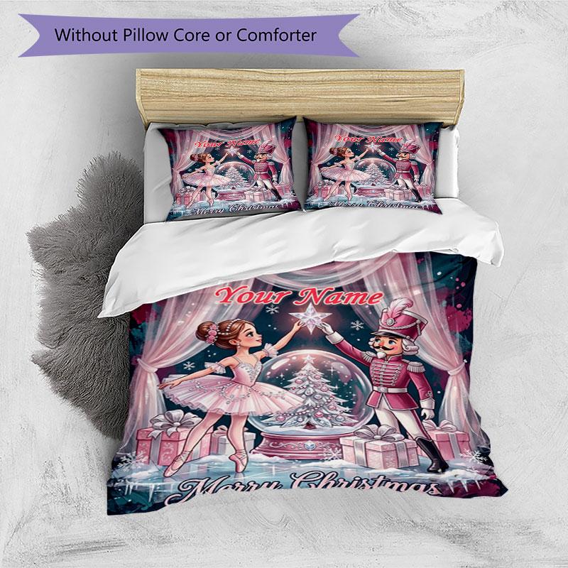 3PC Custom Name Christmas Ballerina Soldier Bedding Set Duvet Cover Closure Includes 1 Duvet Cover & 2 Pillowcases for Bedroom