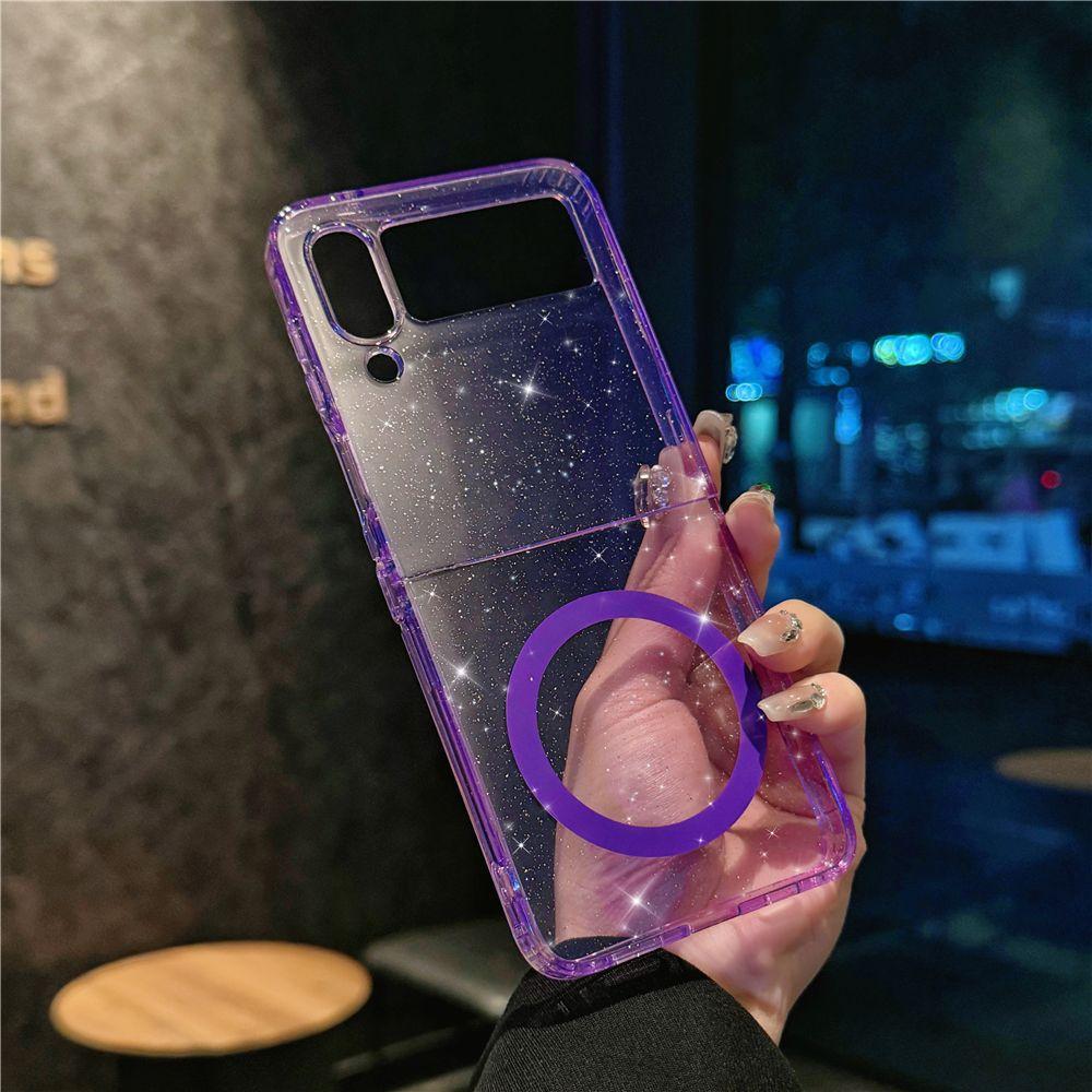 Подходит для чехла для мобильного телефона Samsung Zflip6 Zflip7 Магнитный складной Zflip5 4-го поколения Прозрачный блестящий защитный чехол