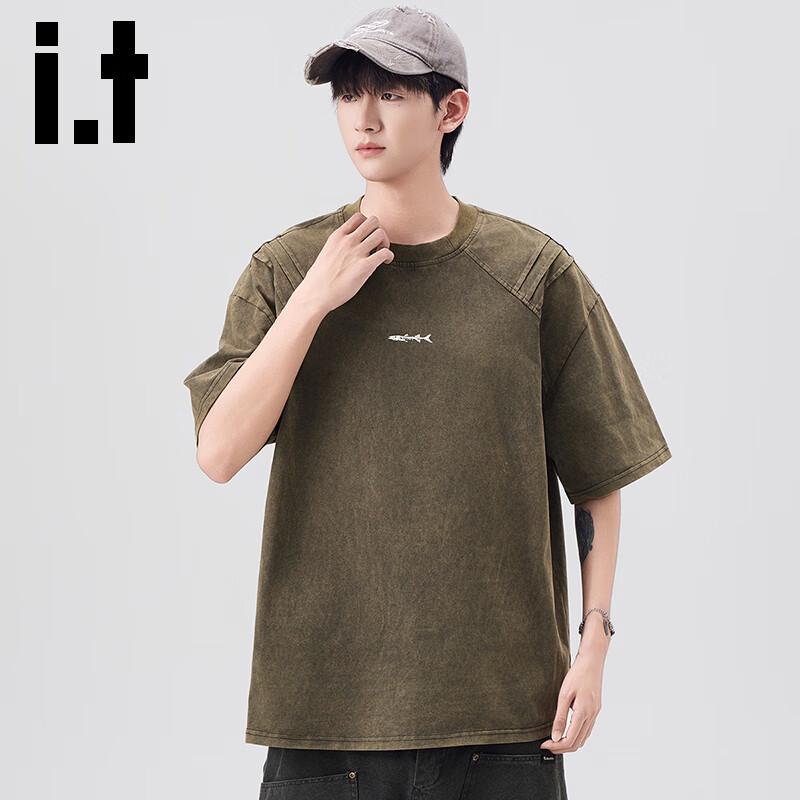 izzue it Men's Heavyweight Pure Cotton Embroidered Drop-Shoulder T-Shirt