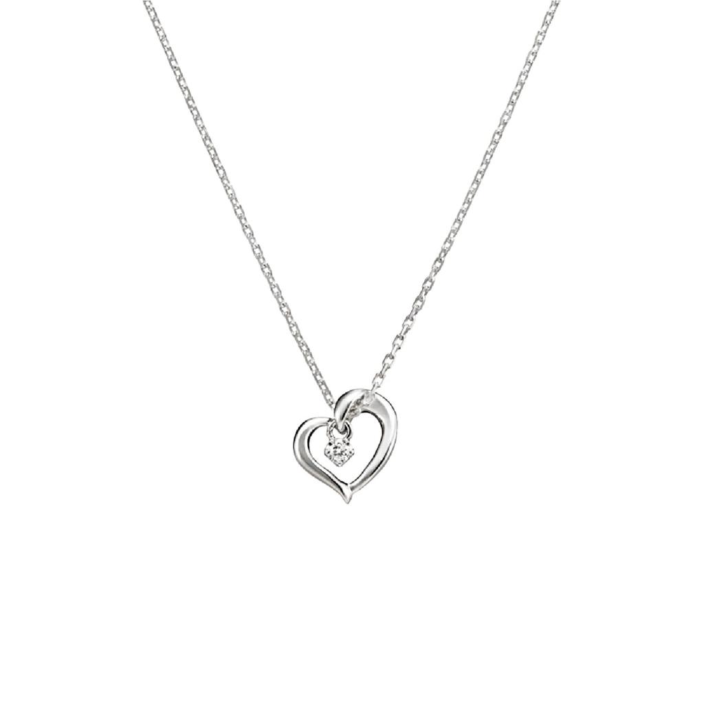Official Heart Motif Diamond Silver Necklace 111424121806 Birthday Anniversary Christmas Gift Present Women Jewelry Case Included [Yondo Sea]