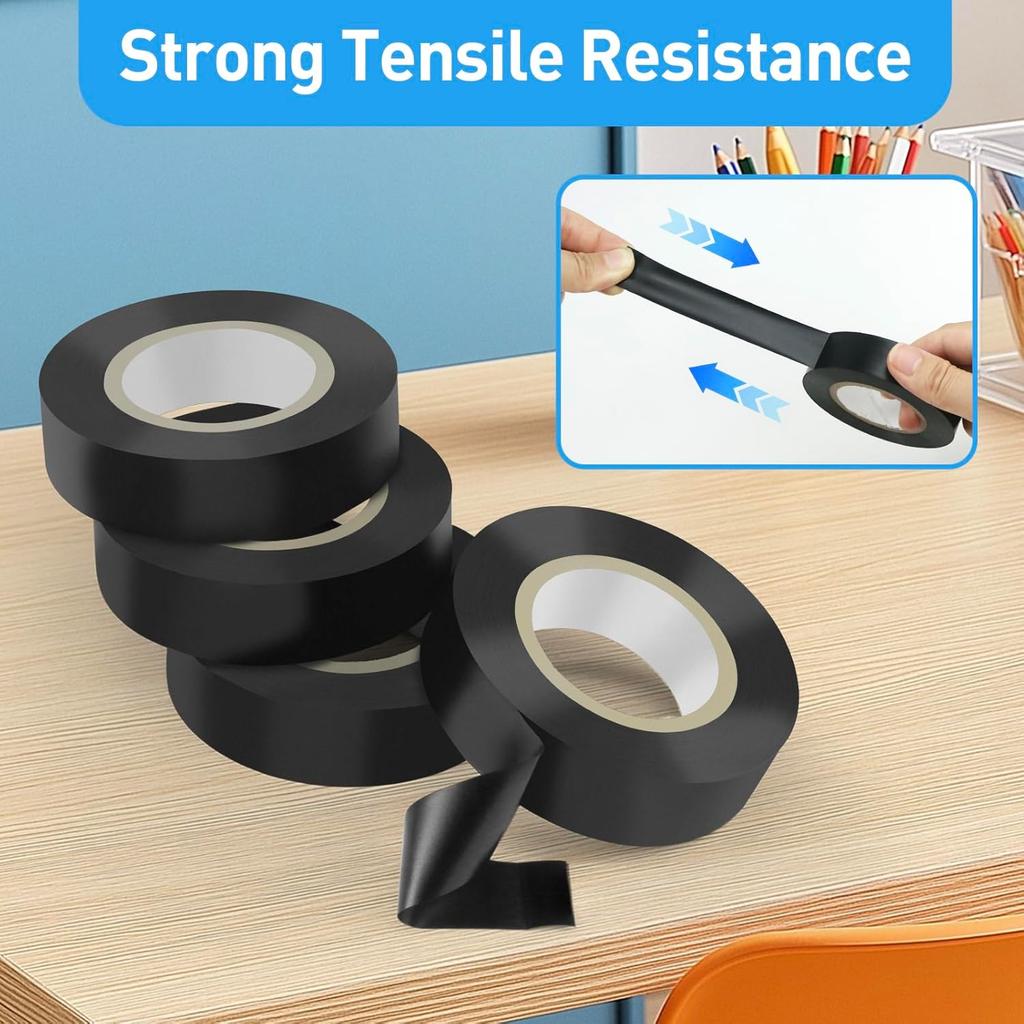 180/6m Black PVC Electrical Insulation Tapes High Temperature Waterproof Self-adhesive Industrial Cable Wire Harness Flame Tape