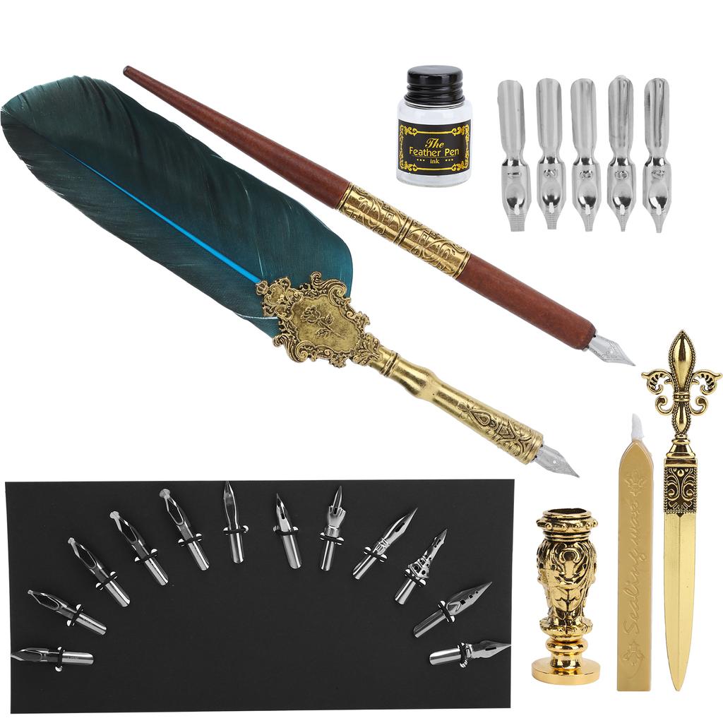 Feather Pen Set Calligraphy Writing Drawing Quill Dip Kit Vintage Art Craft CollectionSP248011R