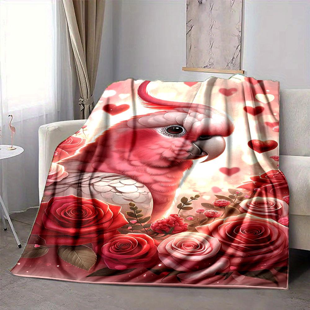 1pc Pink Parrot Blanket Lightweight Blanket Throw Blanket For Sofa, Bed, Travel, Camping, Livingroom, Office, Couch, Chair yy251010068
