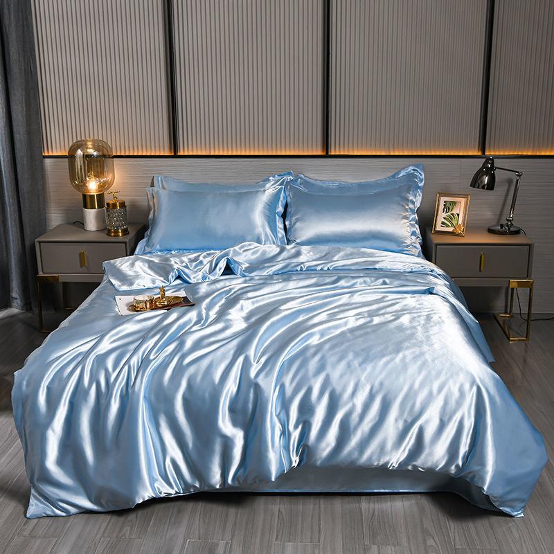 Luxury Blending Natural Mulberry Silk Duvet Cover Set with Fitted Sheet High-end Satin Silky King Size Bedding Set Queen Bed Set